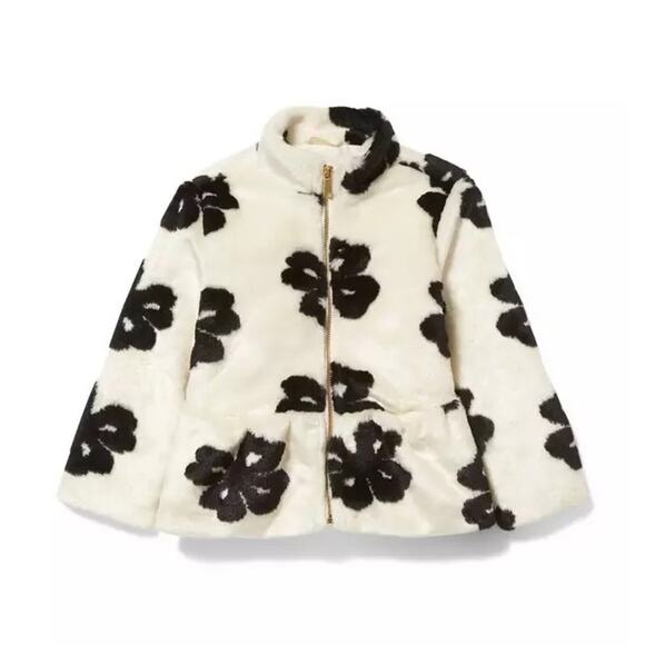 NEW Janie & Jack Faux Fur Floral Jacket Girls Black White Size 10 to 12 - Picture 1 of 6